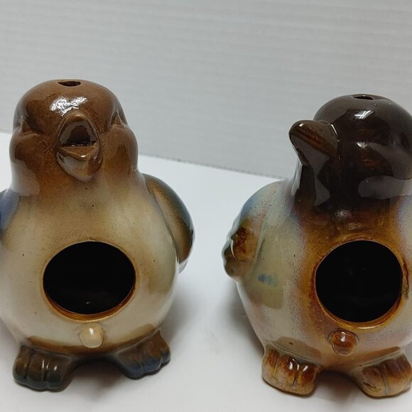 2Pcs Vintage Ceramic Robin Brown, Blue Glazed Bird Figurine Bird Feeder Garden - Picture 3 of 6